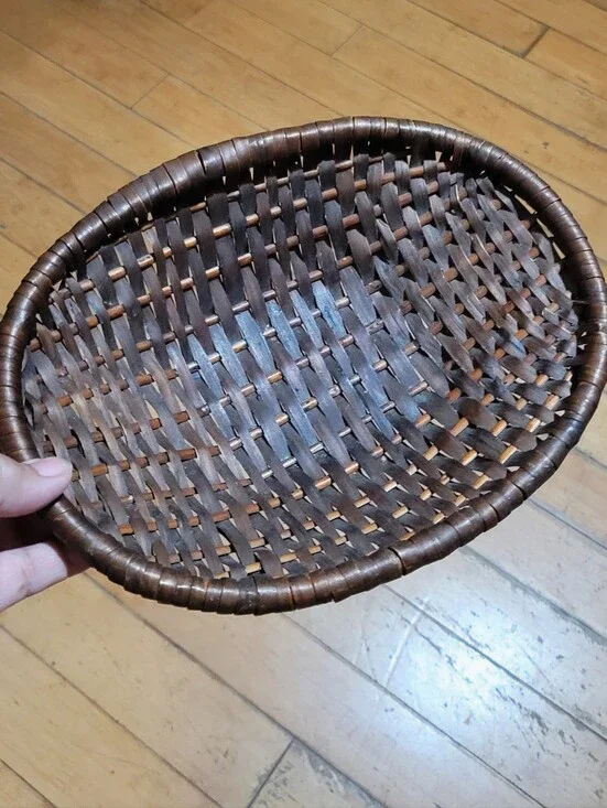 Vintage Nigerian (marked on base) Primitive Handmade Oval Basket.