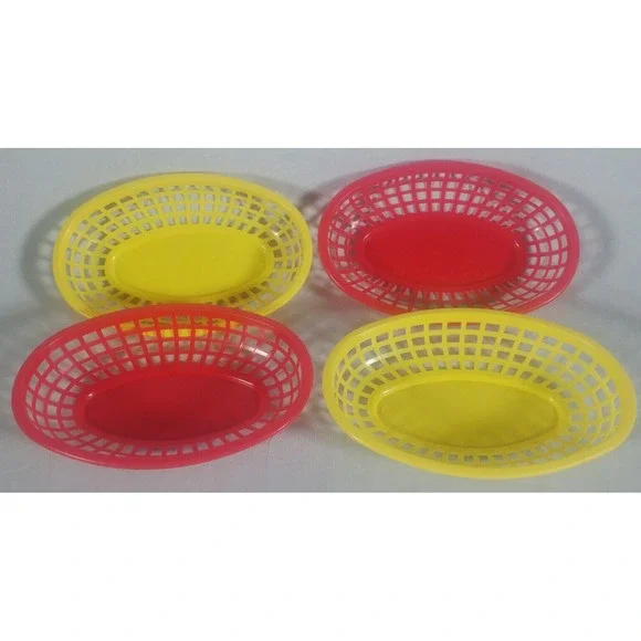 Set of (4) Vintage 1970s Plastic Snack Baskets Fast Food EKCO China Red / Yellow
