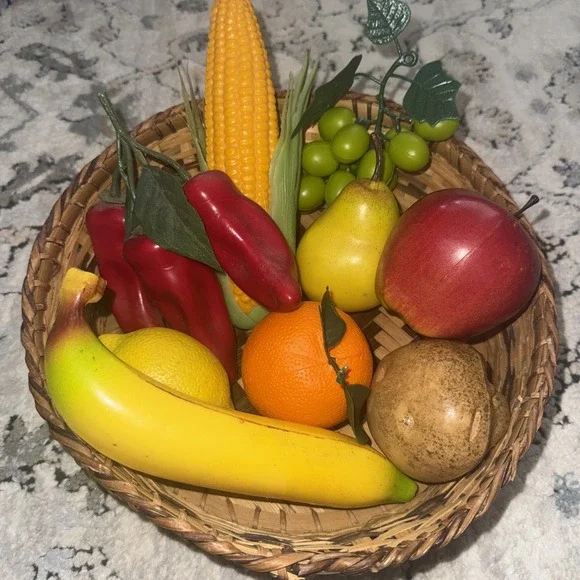 Decorative Fruit Vegetable Basket Lot Wicker Centerpiece Kitchen Display 12