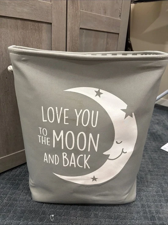 Gray 'Love You to the Moon and Back' Canvas Storage Bin has some stains