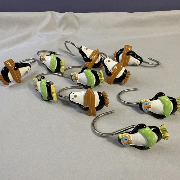 Vintage Target Penguin Party Shower Curtain Hooks Rings Resin Set of 10
