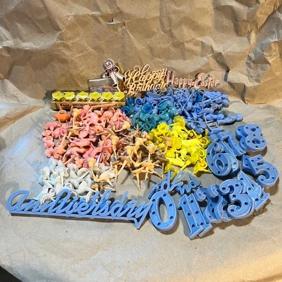 Vintage Mixed Lot Plastic Cake Toppers Numbers Ballerinas Flamingos Multi Color