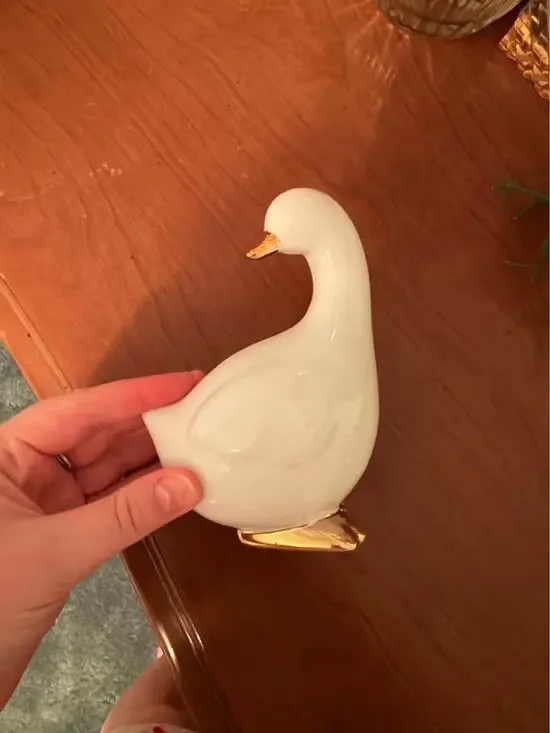Ceramic White Duck Figurine with Gold Accents