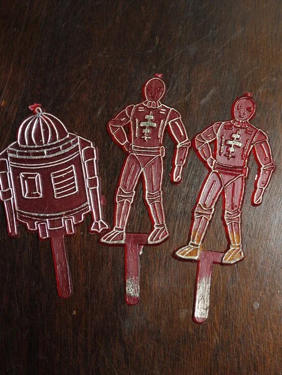 Set of 3 Vintage Hard Plastic Star Wars 2-D2 Robot C-3PO Cake Toppers Knock Offs