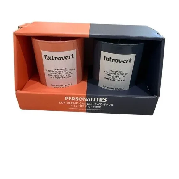 Personality Candles Introvert & Extrovert 2 Scents Soy Blend 4oz ea Gift Set NIB