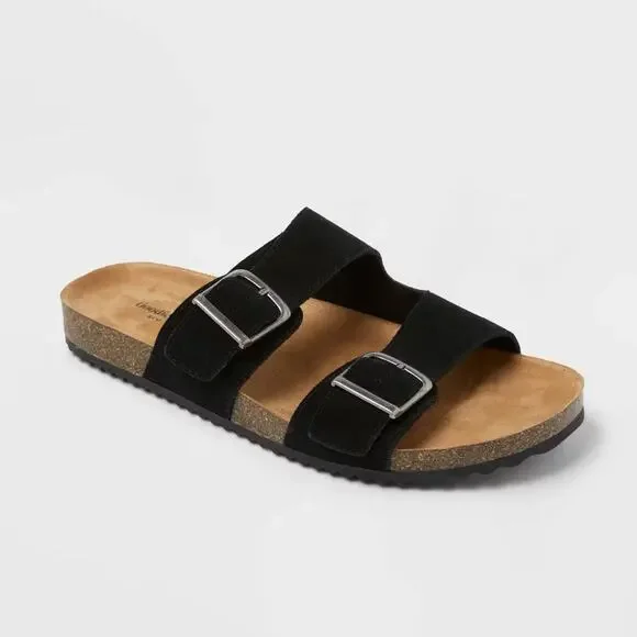 Mens Saul Suede Two Bands Sandals - Goodfellow - Black