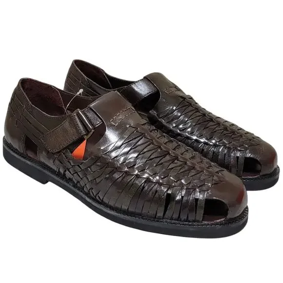 Deer Stags Men Bamboo 2 Woven Huarache Fisherman Sandal Size US 11.5M Dark Brown
