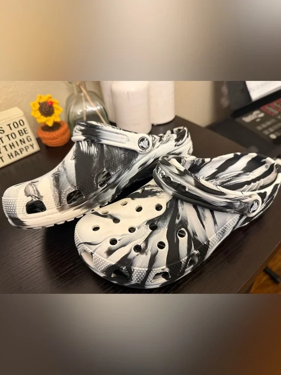 CROCS Men’s Marble Black & White Classic Clog Sandals