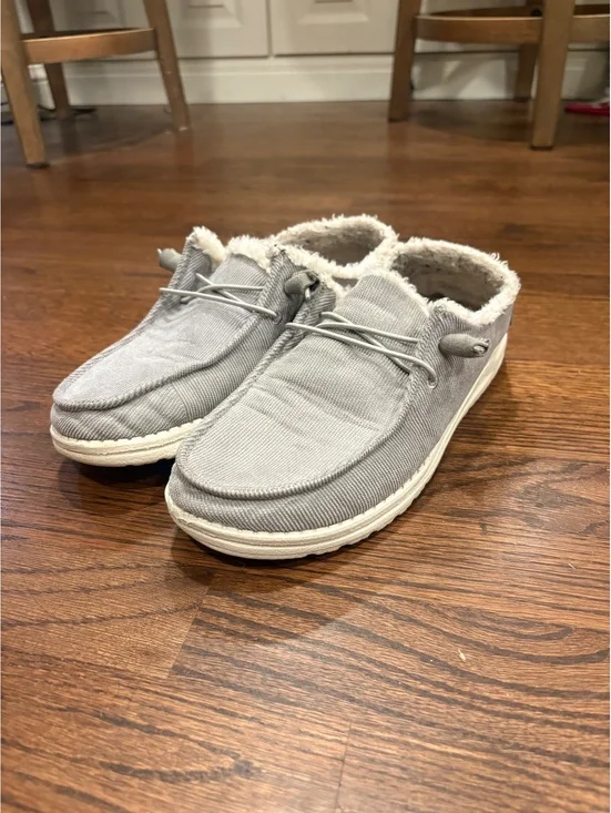 Hey Dude Wendy Corduroy Grey Slippers Size US 9 EU 40