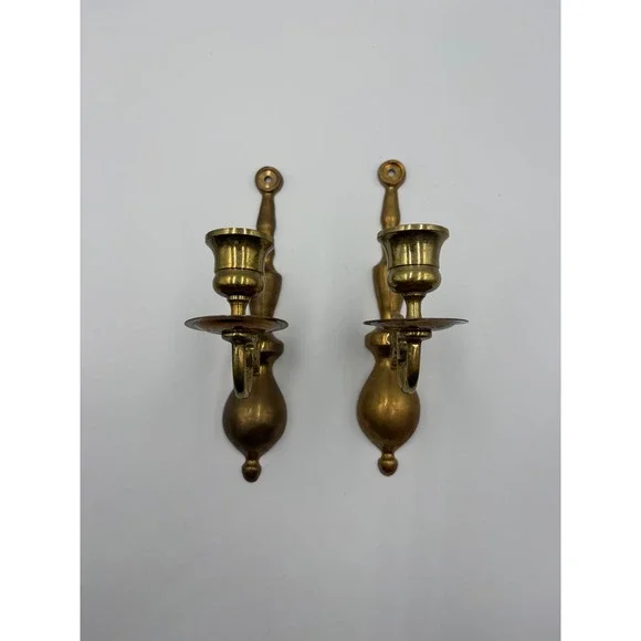 Unbranded Wall Sconce Gold Brass Taper Candle Holder Pair Vintage Scroll