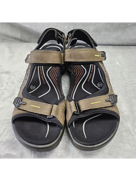 Ecco Yucatan Sandals Men 46 EU (US 12-12.5) Brown Leather Hook & Loop Strap Hike
