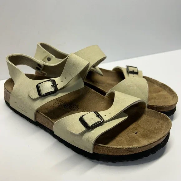 Birki's Milano Sandals Cream Men 8 EU 41 Backstrap Cork Footbed Comfort