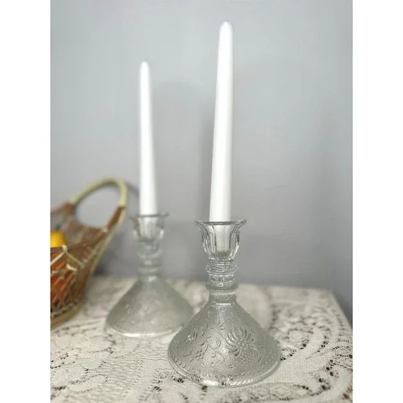 2x Mid Century Pressed Glass Candle Holders‎ by Pavel Pánek Czechoslovakia