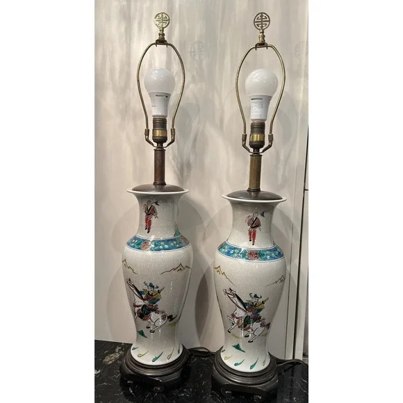2 Vintage Large Frederick Cooper Samurai Table Lamps 3 Way 33.5