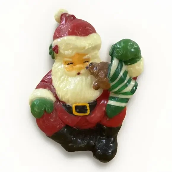 Vtg Russ Berrie Santa Claus Wax Candle Figural Christmas Holiday Decor Bear Bag