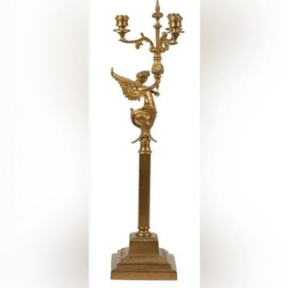 Brass‎ French Empire Style Gilt Candelabra Siren