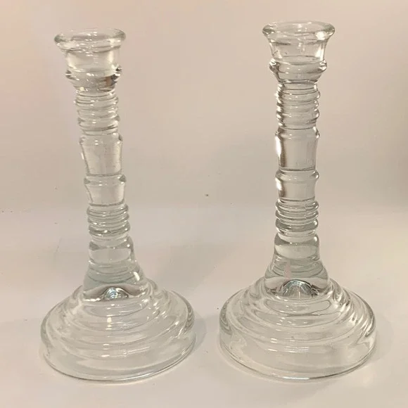 Homco Ribbed Glass Candlesticks 9