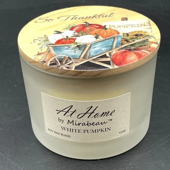 At Home by Mirabeau White Pumpkin 3-Wick Soy Blend Candle 12oz So Thankful Lid