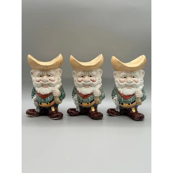 VTG 70s 80s Cowboy Gnome Candlestick Holder Set Anthropomorphic Western Decor
