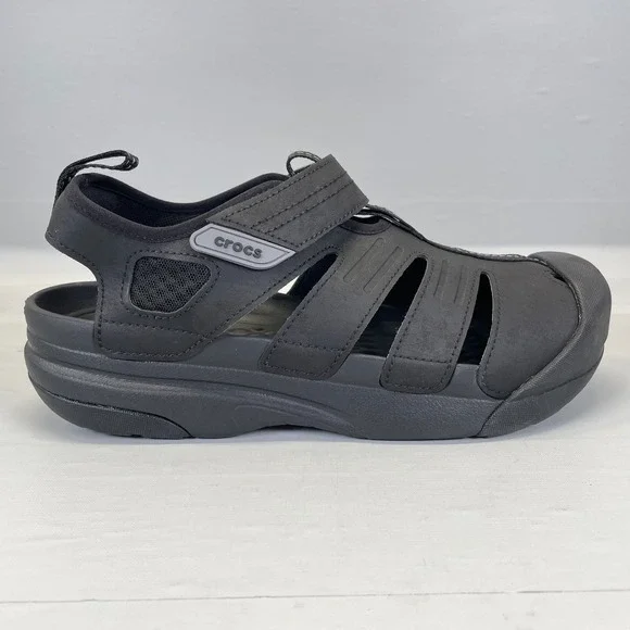 Crocs Yukon Fisherman Sandals Mens Size 9 Black Wedge Sport Outdoor Water Shoes