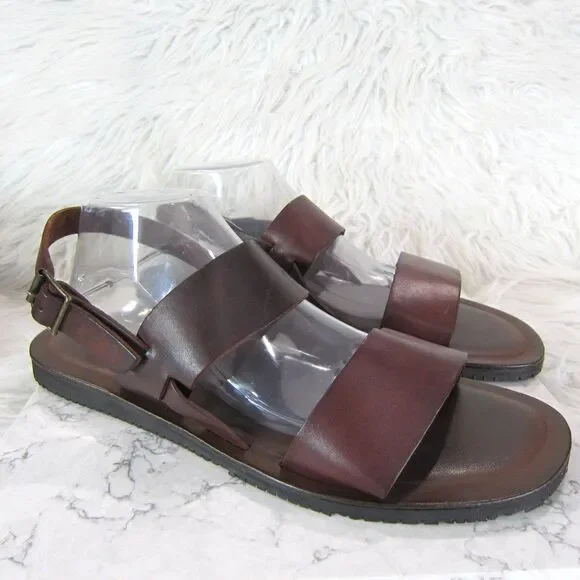 Mercanti Fiorentini Double Strap Leather Sandals Men's Size 11 M Brown Italy