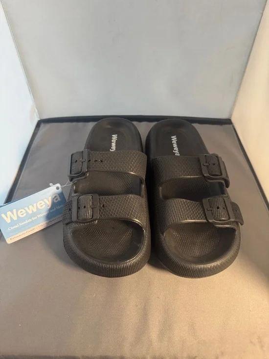 Weweya Black Double Buckle‎ Slide Sandals men’s 37-38