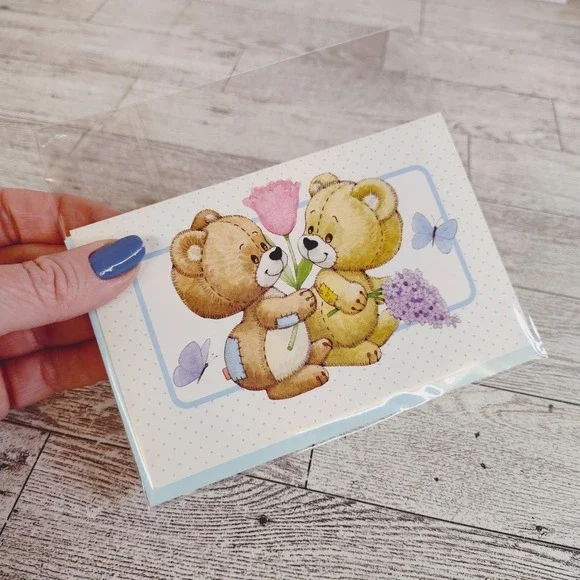 Rag Tag Teddies Vintage 1989 Greeting Card Bears Flowers Butterflies Vintage 80s