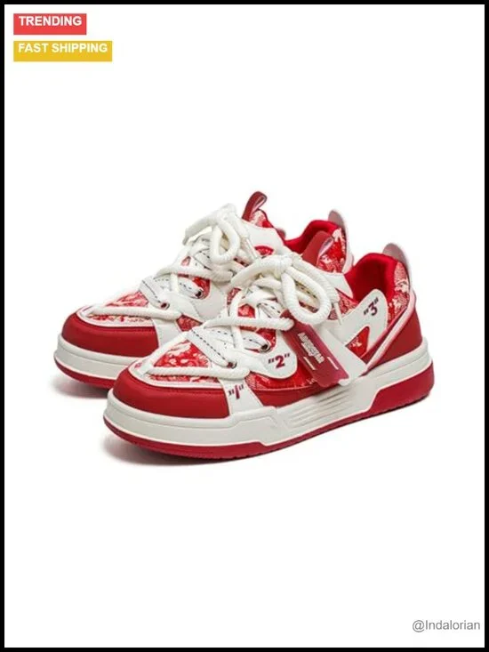 Chunky Platform Fashion Sneakers Retro Color Block Men's Casual Walking Shoes