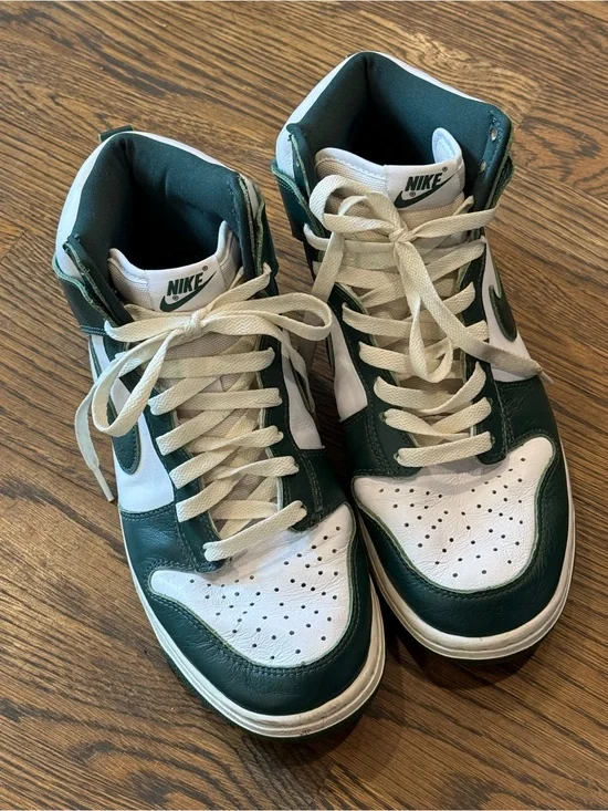 Nike High-Top Sneakers in White and Dark Green MSU size 9