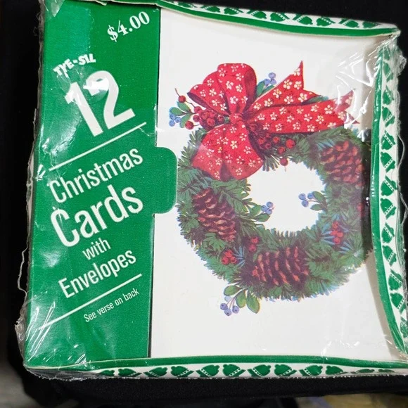 Vintage TYE-SIL 12 Christmas Cards with Envelopes Wreath Design‎