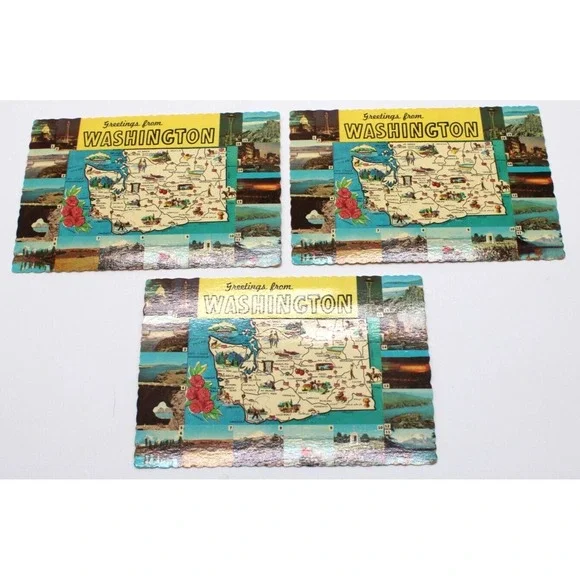 3 Greetings From the State of Washington Vintage Postcards 1960s WA Attractions‎