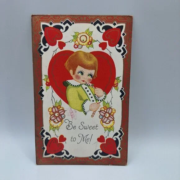 Vintage Carrington Co‎ Be Sweet To Me Valentines Day Postcard Red Heart Design