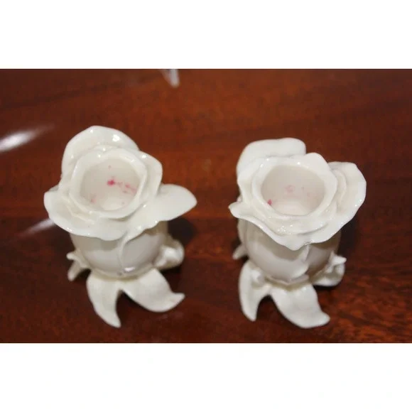 Lenox Floral Gallery Collection Rose Bud Tapered Candlestick Holders Pair