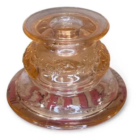 Jeanette Glass Vtg Candle Holder 1930s Depression Glass Cherry Blossom Patten
