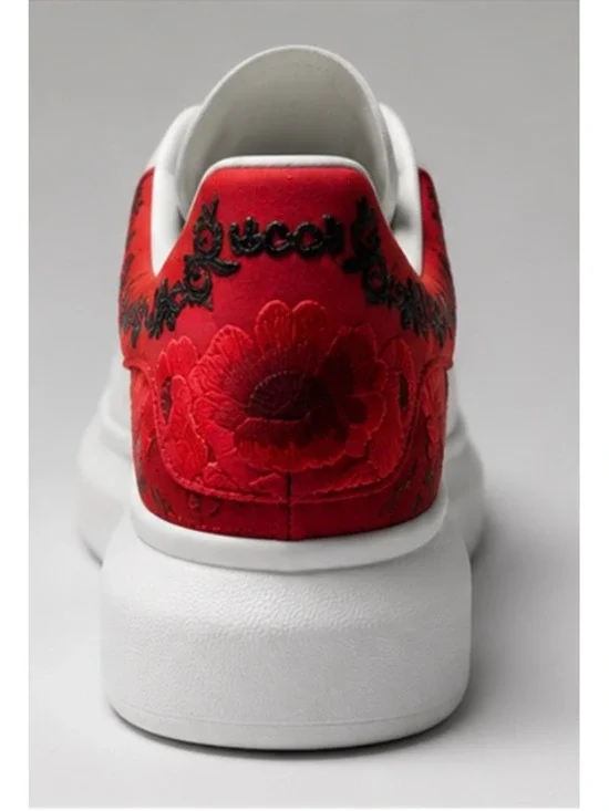 Alexander McQueen Sneakers White Red Floral Black Sequin 40/7 Limited Edition,