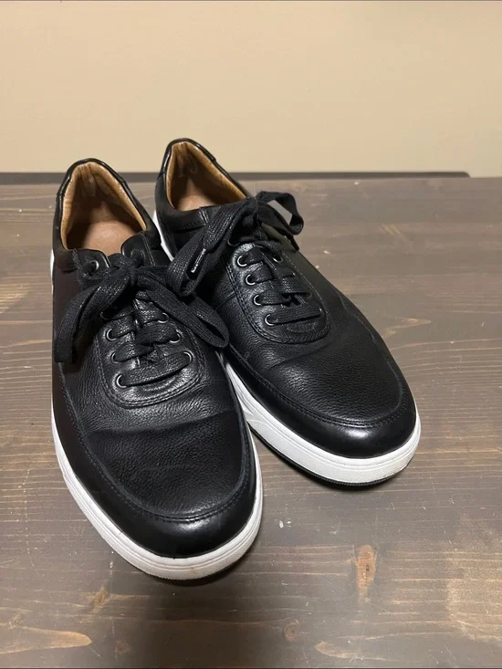 Johnston & Murphy Black Leather Sneakers with White Sole