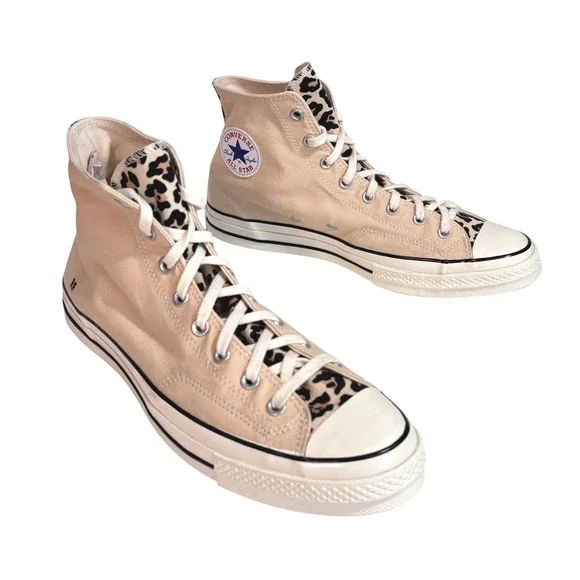 Converse By You Chuck 70 Hi Leopard Print Tan Canvas Sneakers  Mens 13 Womens 15