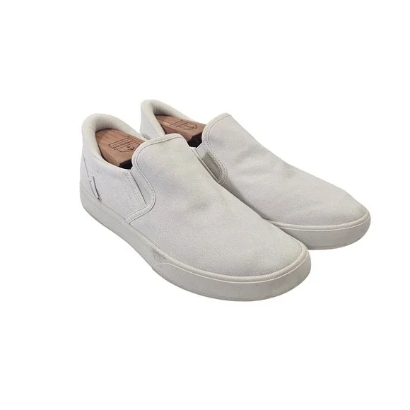 Kizik Vegas White Canvas Slip On Hands‎ Free Sneakers Mens 8 Womens 9.5 Comfort