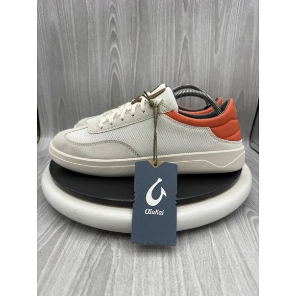 OluKai Punini Mens Size 10 Off White Molten Orange Court Casual Shoes Sneakers