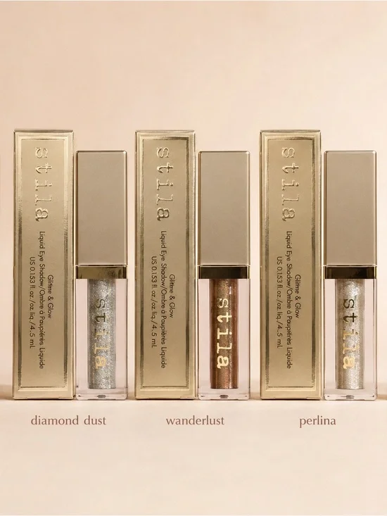Stila Glitter & Glow Liquid Eyeshadow Trio — silver, bronze, cream