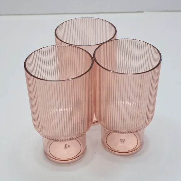 West Elm Aaron Probyn Ribbed Pink Acrylic Drinking Glasses Set of‎ 3