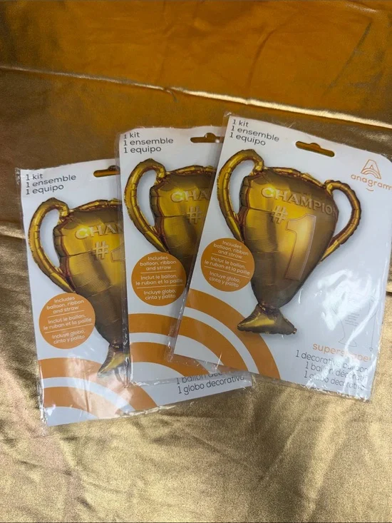 Anagram Gold Champion Trophy Foil Balloon Kit - Gold 3 trophy Mylar balloons new