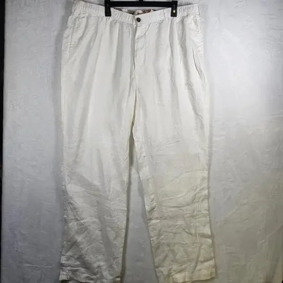 28‎ Palms 100% Linen Pants Drawstring Waist Casual Summer Beach White XXL 34
