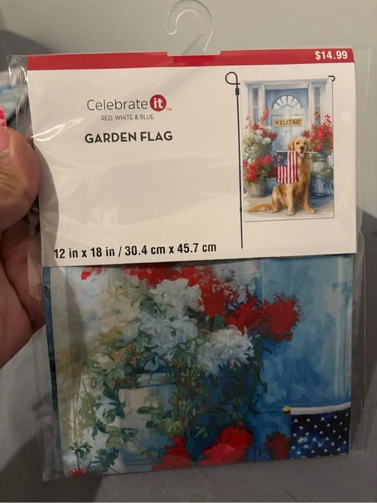 Celebrate It Red, White & Blue Floral Dog Welcome Flag