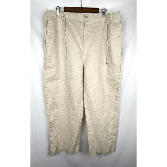 Daniel Ellissa Mens 100% Linen Pants XL NWT Vintage Y2K Sand Beige Elastic Waist