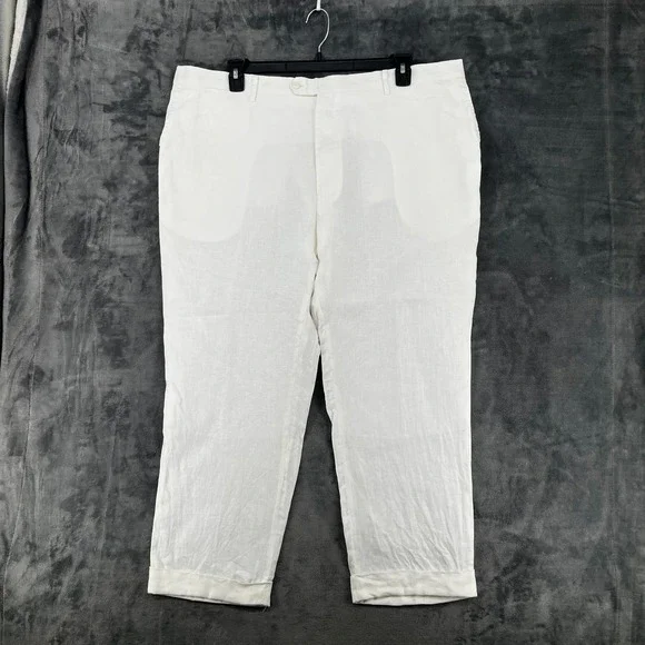 Vintage Enzo Tovare 100% Linen Chino Pants Men's 42x27 White Summer Lightweight