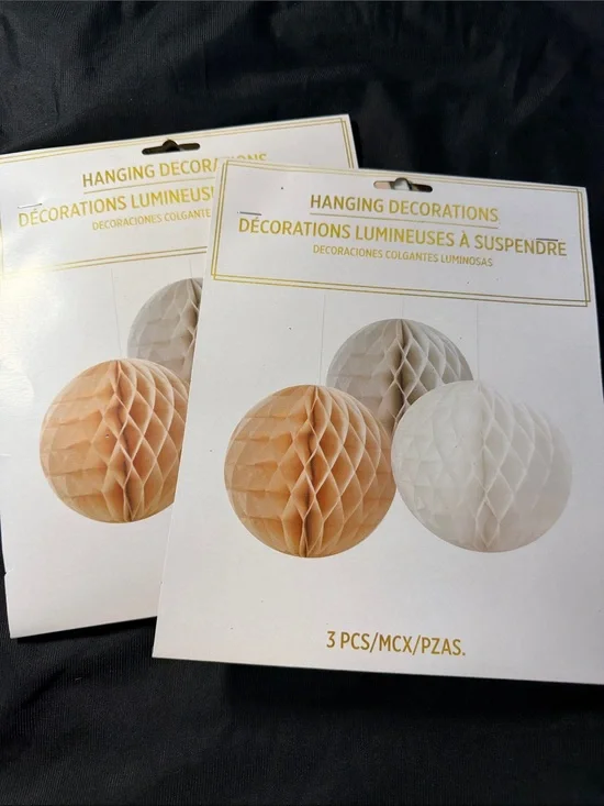 Hanging Honeycomb Paper Balls - White, Cream, Tan - Party Decorations (3 Pack)