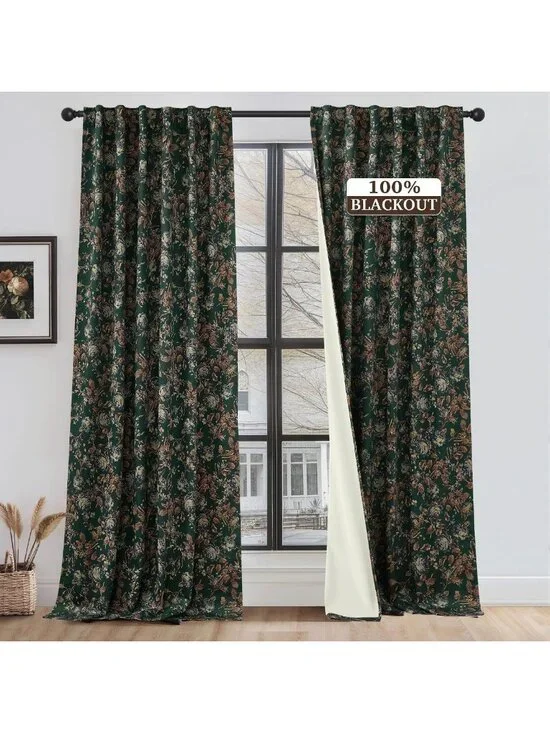 Cottagecore Green Floral Blackout Curtains 90