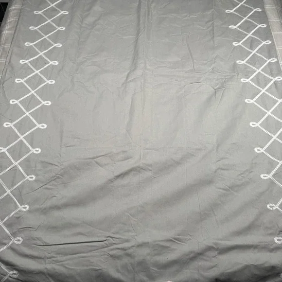 Pottery Barn Kids Gray White Rope Lattice Blackout Curtain Panel 44x96 Cotton