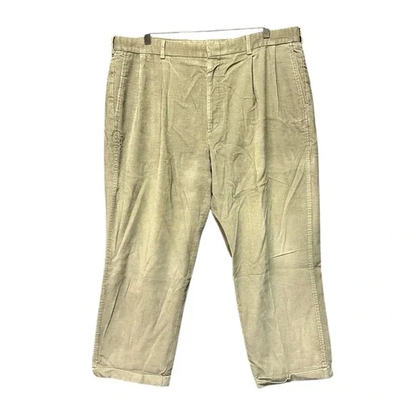 Lands End Mens 40 Corduroy Pants Pleated Cuffed Sage Green Made in USA Vintage